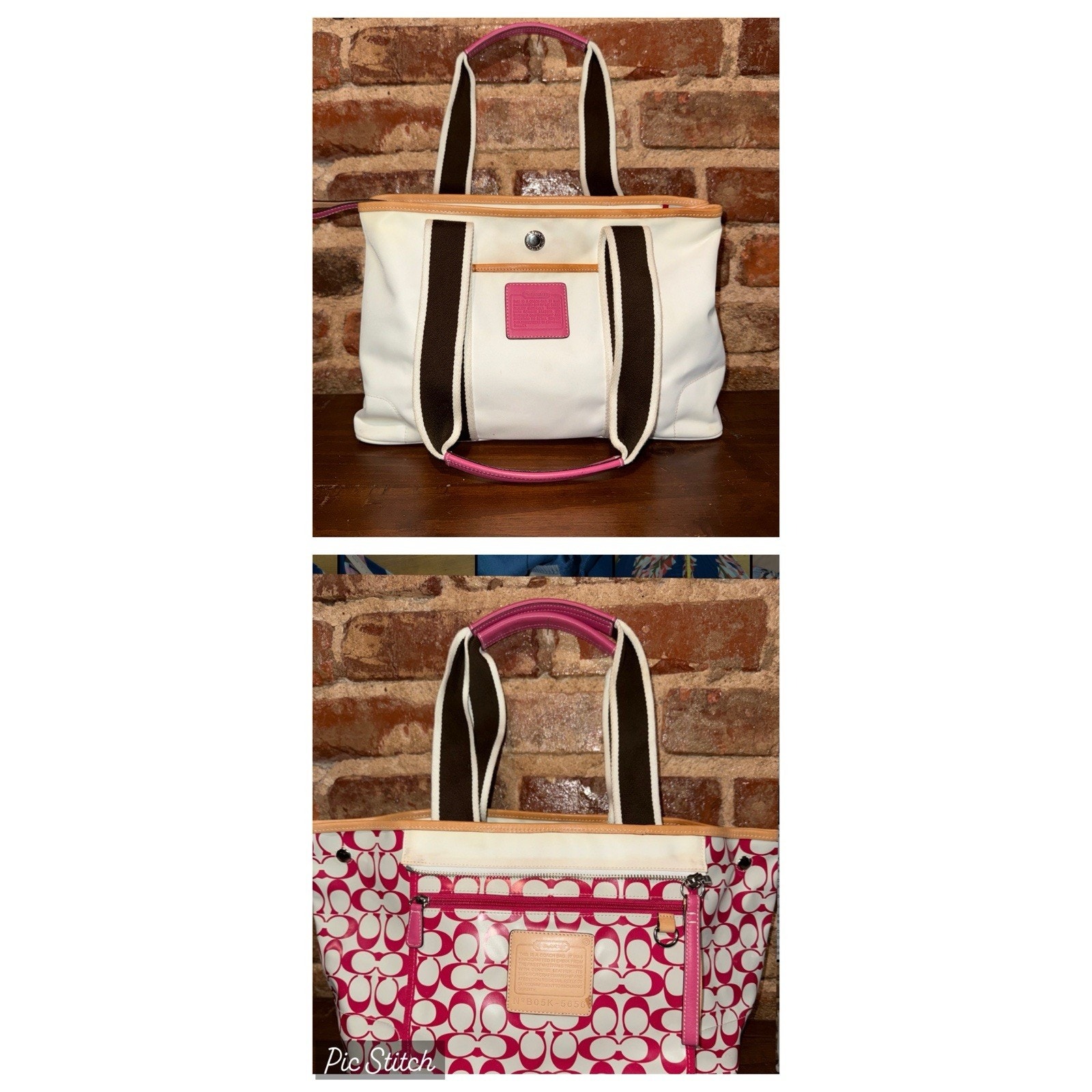 Vintage Y2k Coach Reversible Hamptons Pink/Ivory Signature Tote Bag Medium